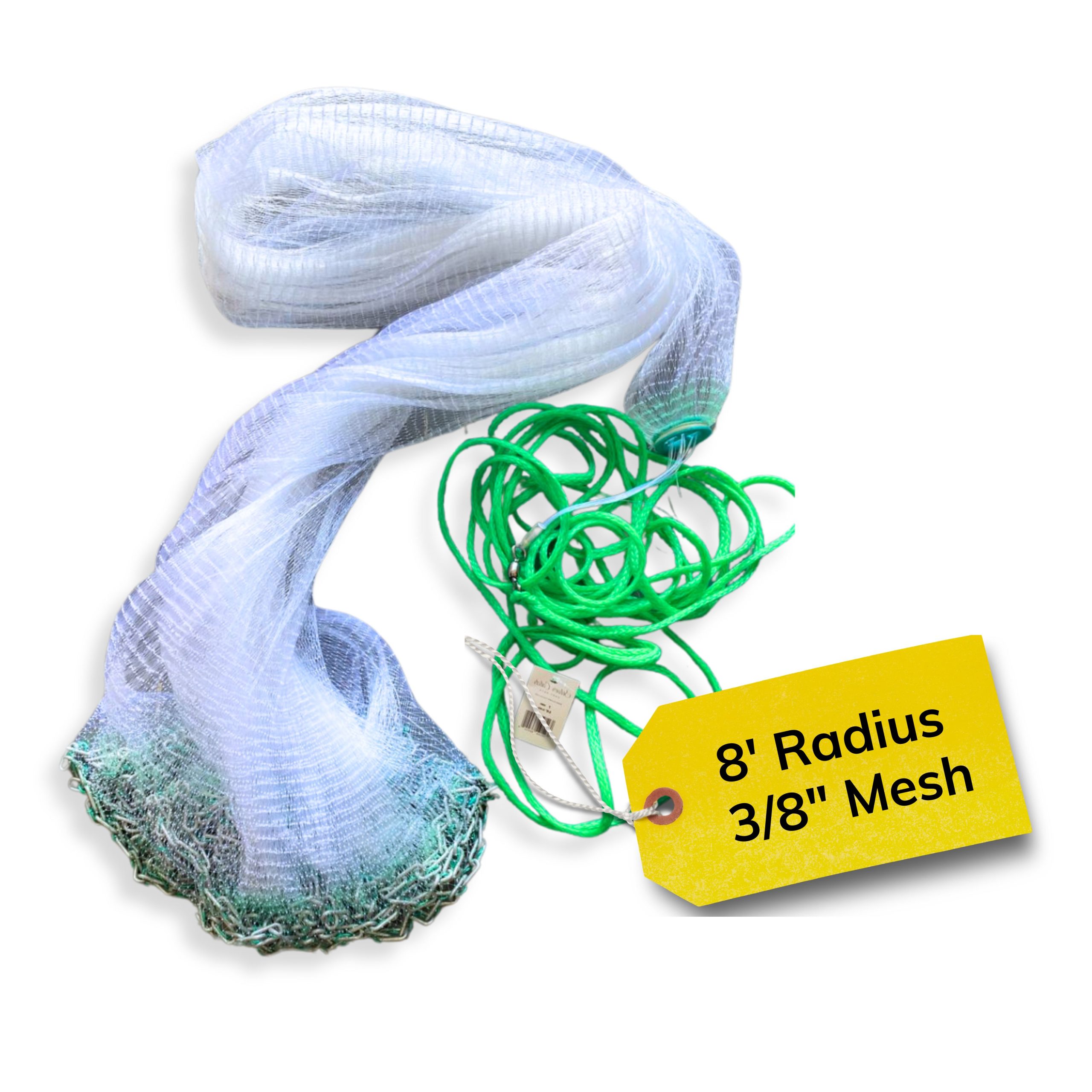 8 Ft Drawstring Cast Net (3/8 mono mesh) CHAIN BOTTOM - Elite series